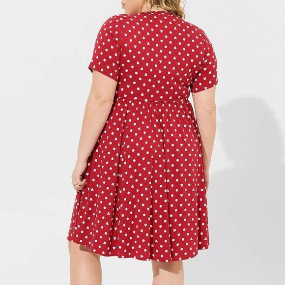 Torrid 2 (2X 18/20) Disney Minnie Mouse Red Polka Dot Challis V-Neck Shirt Dress - Picture 3 of 3